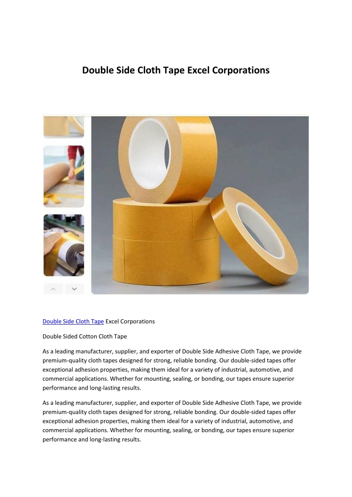 double side cloth tape excel corporations n.w