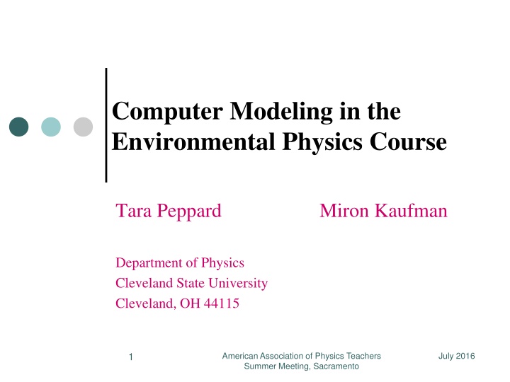 Computer Modeling in Environmental Physics Course at Cleveland State University