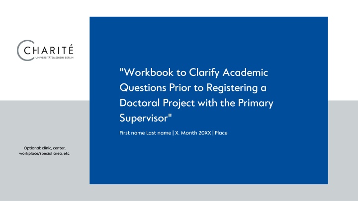 Academic Questions Clarification Workbook for Doctoral Projects