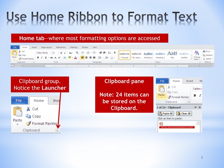 Using Home Ribbon for Text Formatting in Microsoft Office