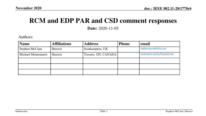 RCM and EDP PAR and CSD comment responses