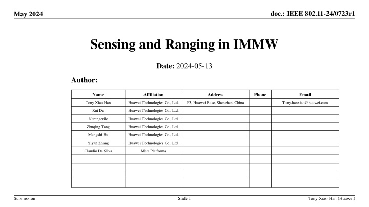 Sensing and Ranging in IMMW
