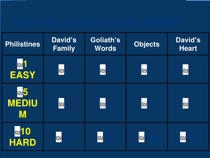 David Vs. Goliath GAME BOARD