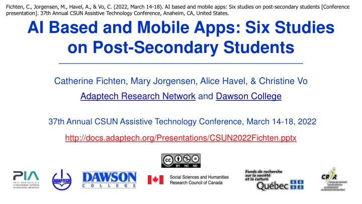 AI Based and Mobile Apps: Six Studies  on Post-Secondary Students