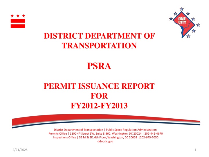 District Department of Transportation PSRA Permit Issuance Report FY2012-FY2013