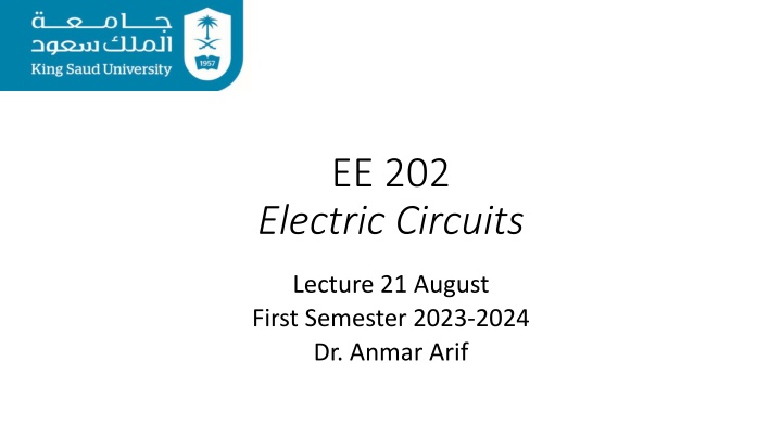 EE 202 Electric Circuits: Course Overview and Schedule