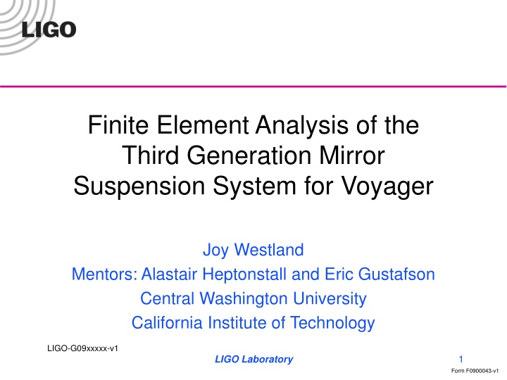 Finite Element Analysis of the  Third Generation Mirror  Suspension System for Voyager