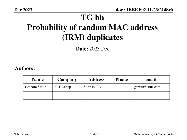 Probability of Random MAC Address Duplicates Study