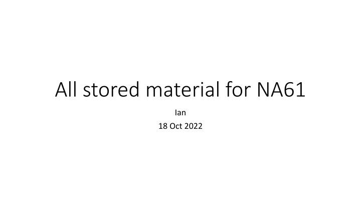Stored Material for NA61 Equipment - October 2022 Overview