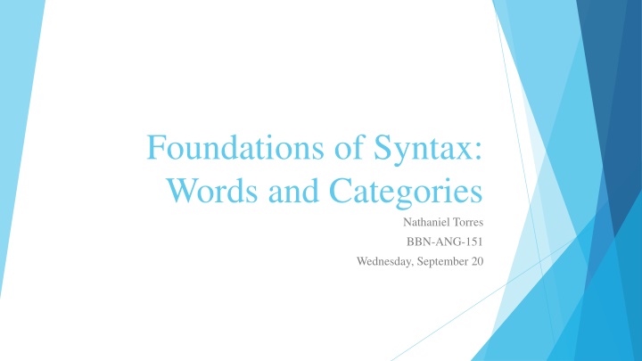 Foundations of Syntax: Words and Categories Overview