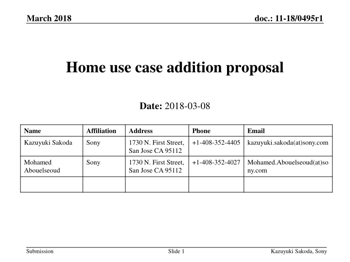 Home use case addition proposal