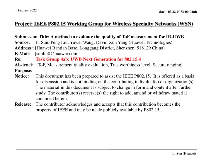 Evaluating ToF Measurement Quality in IR-UWB Networks