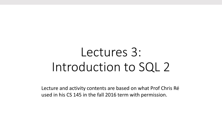 Introduction to SQL Lectures and Activities