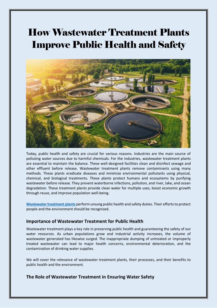how wastewater treatment plants improve public n.w
