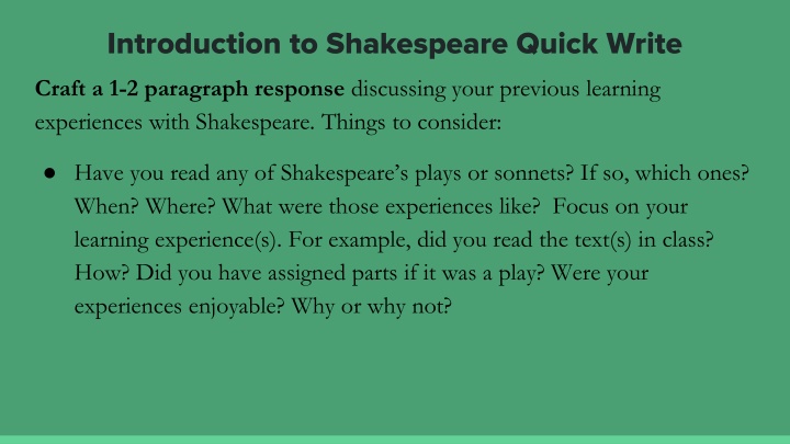Shakespeare Learning Experiences