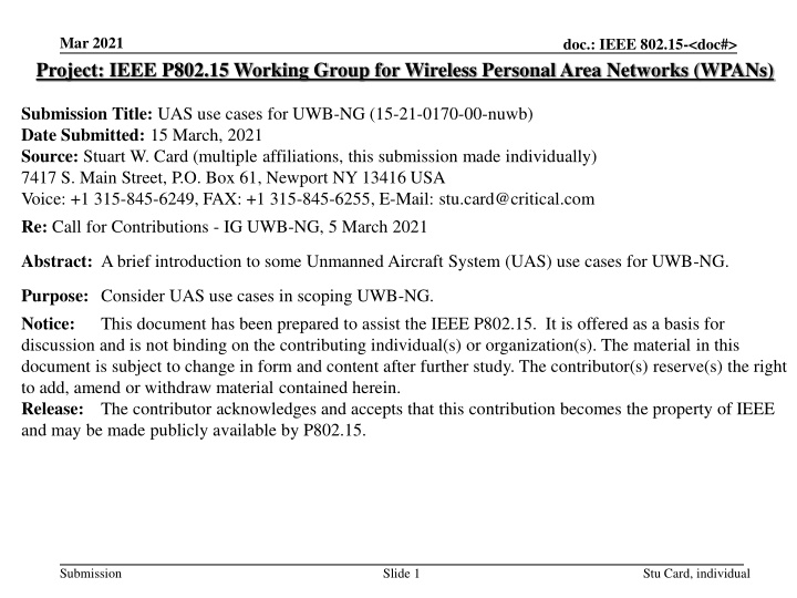 UAS Use Cases for UWB-NG in Wireless Networks