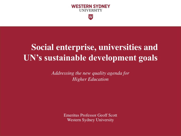 Social Enterprise & Universities Addressing UN Sustainable Development Goals