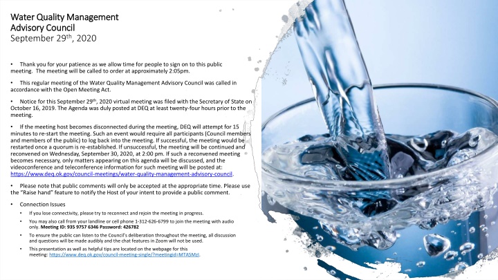 Water Quality Management Advisory Council Meeting - September 29, 2020