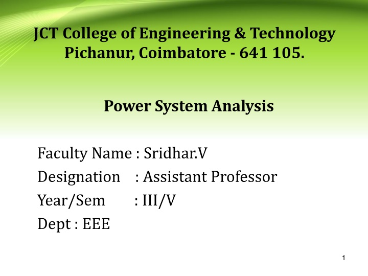 Power System Analysis at JCT College of Engineering & Technology