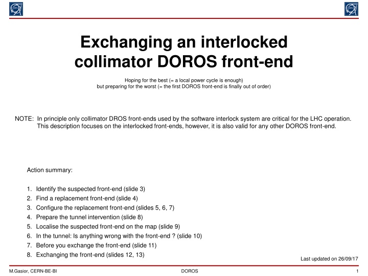 Interlocked Collimator DOROS Front-End Exchange