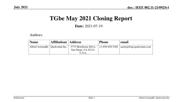 TGbe May 2021 Closing Report