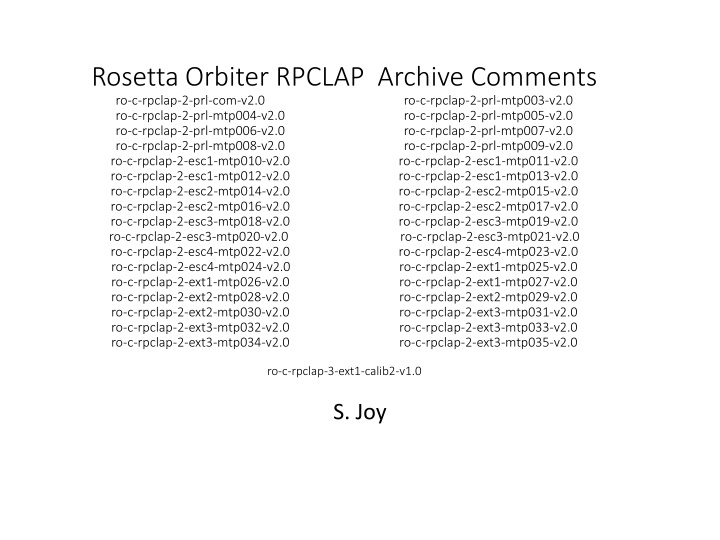 Rosetta Orbiter RPCLAP Archive Comments Overview