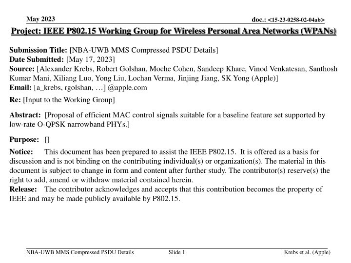 Proposal for Efficient MAC Control Signals in Low-Rate O-QPSK Narrowband PHYs
