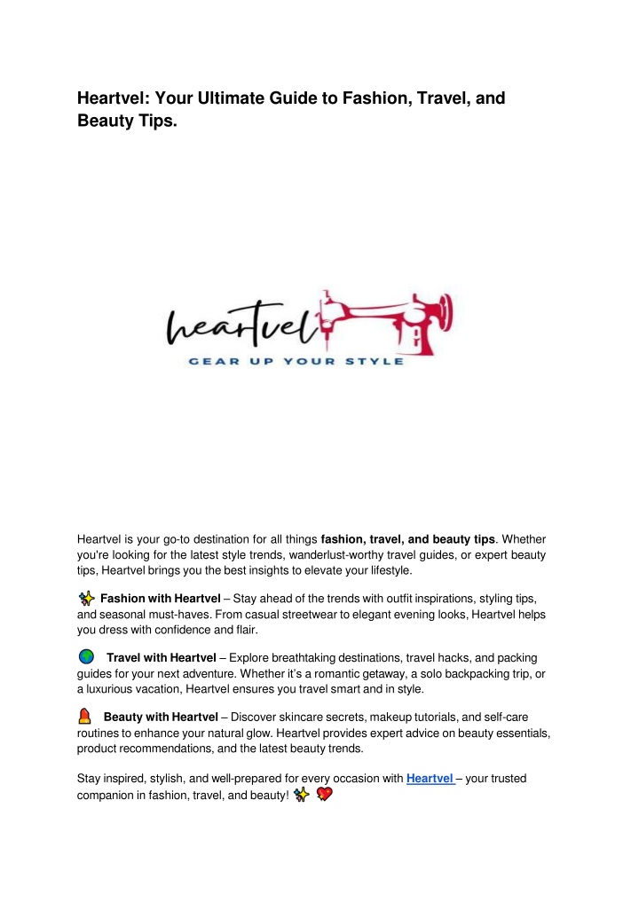 Heartvel_ Your Ultimate Guide to Fashion, Travel, and Beauty Tips.