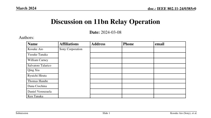 Discussion on 11bn Relay Operation