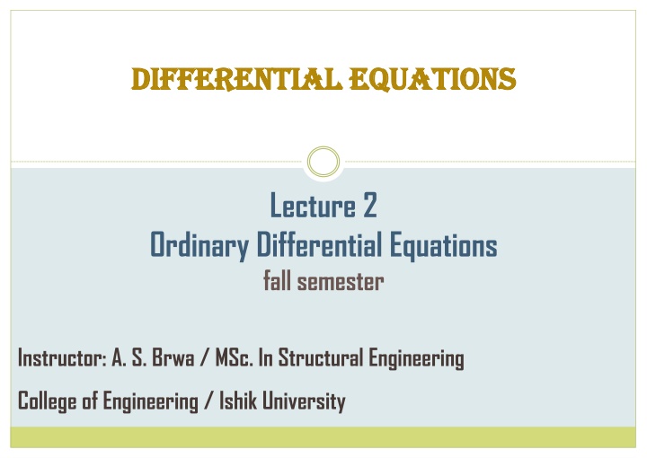 Ordinary Differential Equations at Ishik University