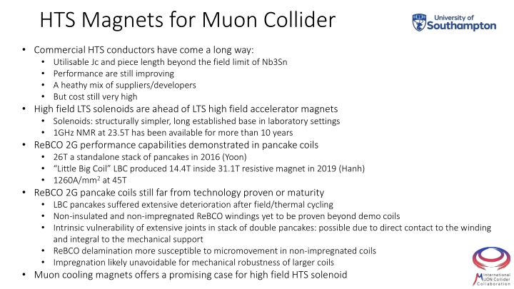 Advancements in HTS Magnets for Muon Collider