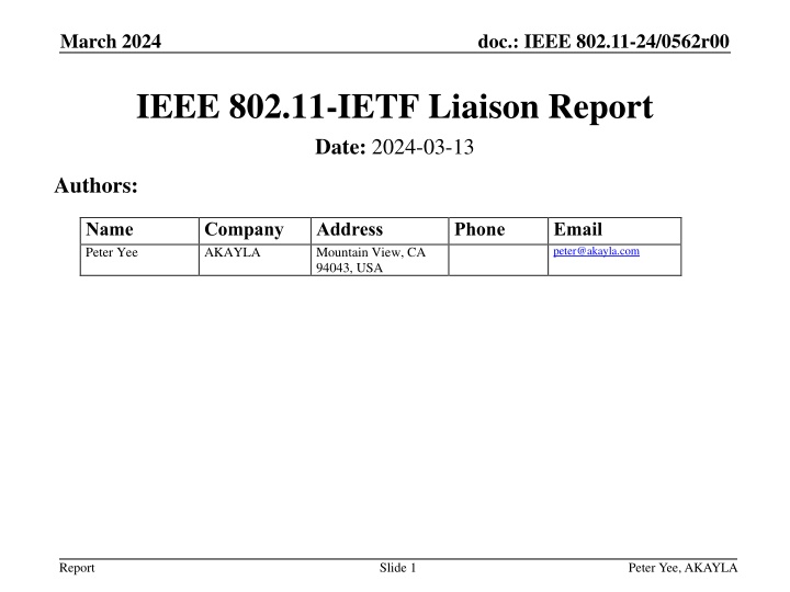 IEEE 802.11-IETF Liaison Report for March 2024