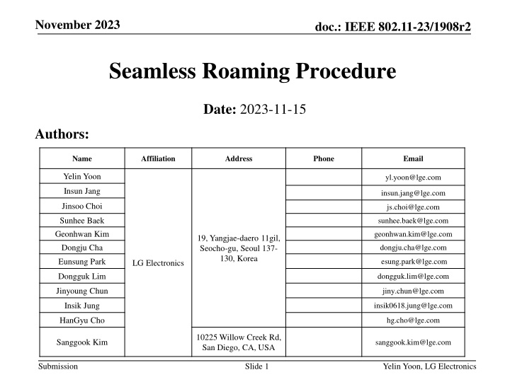 Seamless Roaming Procedure for Ultra High Reliability in IEEE 802.11-23