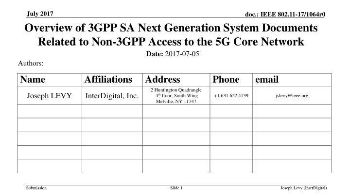 Overview of 3GPP SA Next Generation System Documents