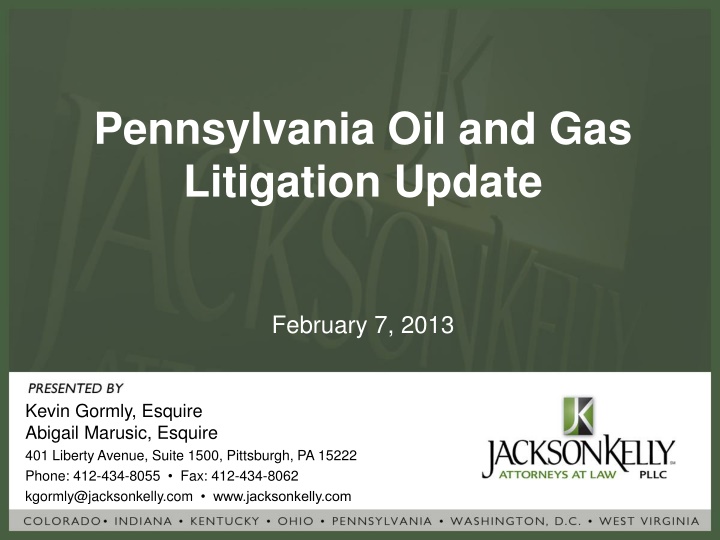 Pennsylvania Oil and Gas Litigation Update Overview