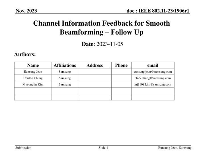 Channel Information Feedback for Smooth  Beamforming