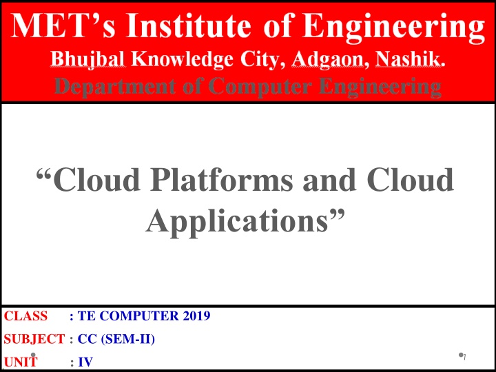Cloud Platforms and Cloud Applications - TE Computer