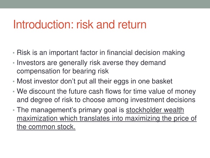 Introduction: risk and return
