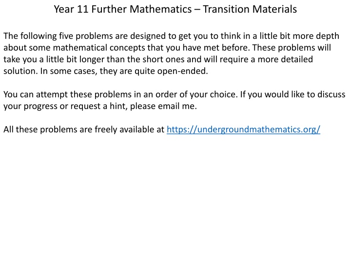 Year 11 Further Mathematics Challenges