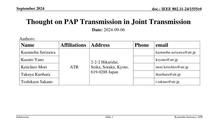 Thought on PAP Transmission in Joint Transmission