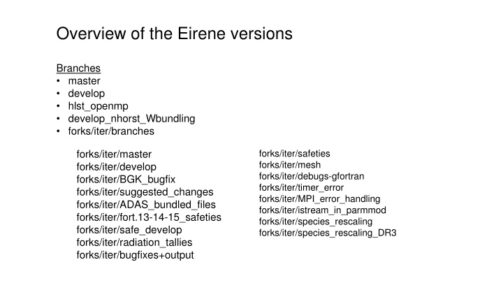 Overview of the Eirene versions