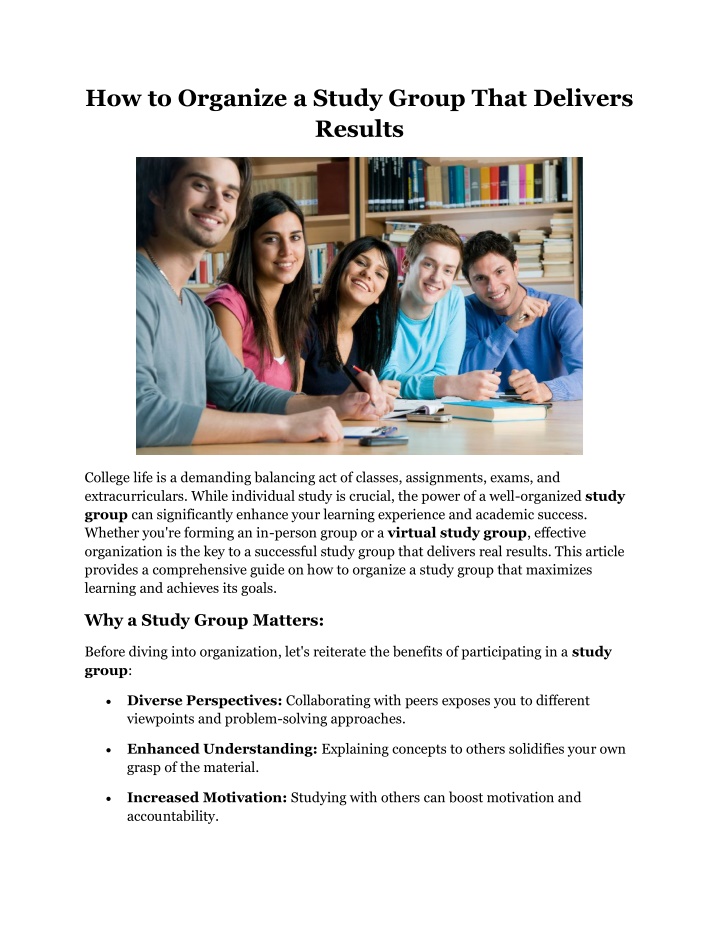 how to organize a study group that delivers n.w