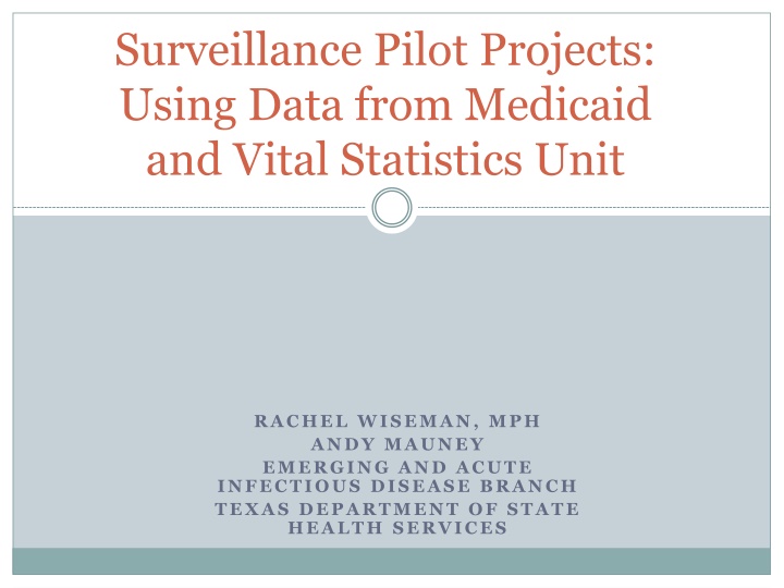 Surveillance Pilot Projects Using Data from Medicaid and Vital Statistics Unit