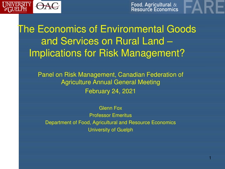 Agricultural Land: Economics of Environmental Goods