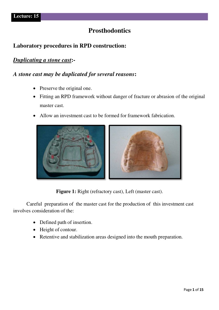 Prosthodontics Laboratory Procedures in RPD Construction