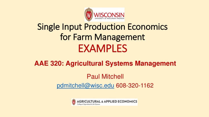 Single Input Production Economics in Farm Management