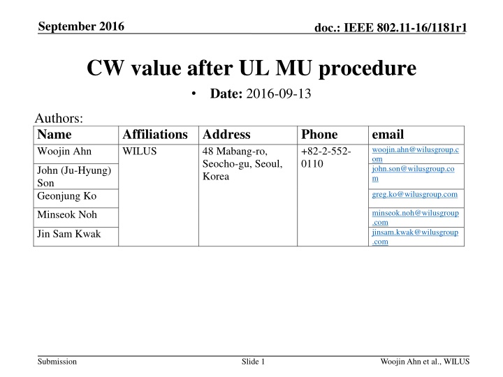 CW value after UL MU procedure