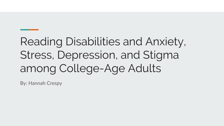 Reading Disabilities and Mental Health in College-Age Adults