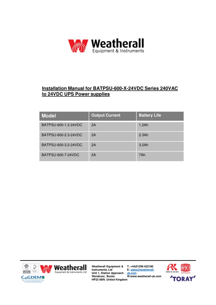 Installation Manual for BATPSU-600-X-24VDC Series UPS Power Supplies