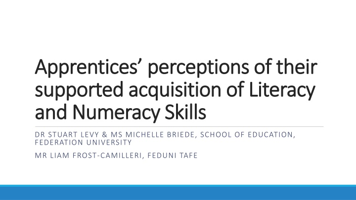 Apprentices' Perceptions on Literacy and Numeracy Acquisition